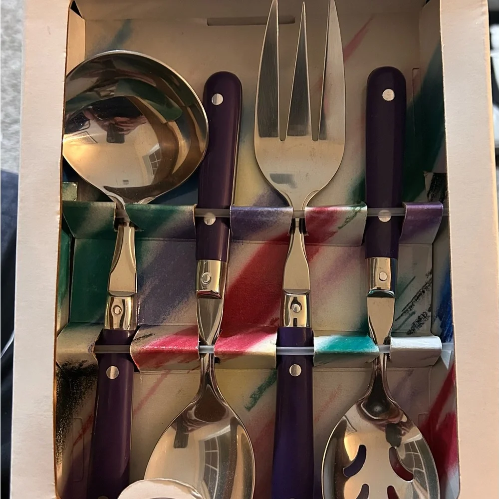 NIB Washington Forge Purple Handle 4 Pc Serving Flatware Set